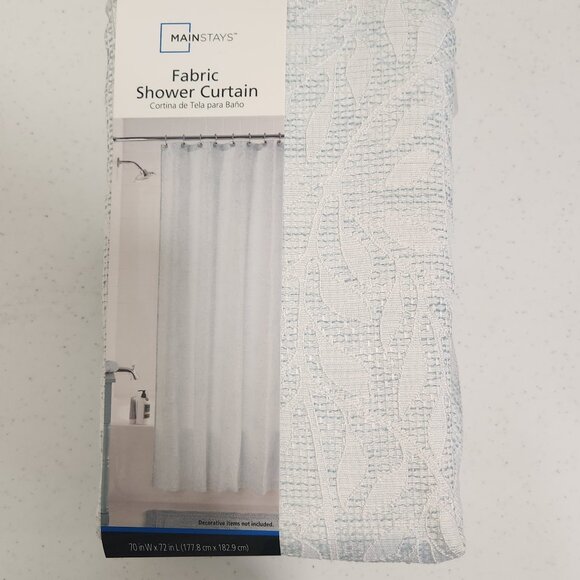 Mainstays Fabric Shower Curtain White Pale Blue Textured 70”W X 72”L **NEW** - Picture 1 of 5